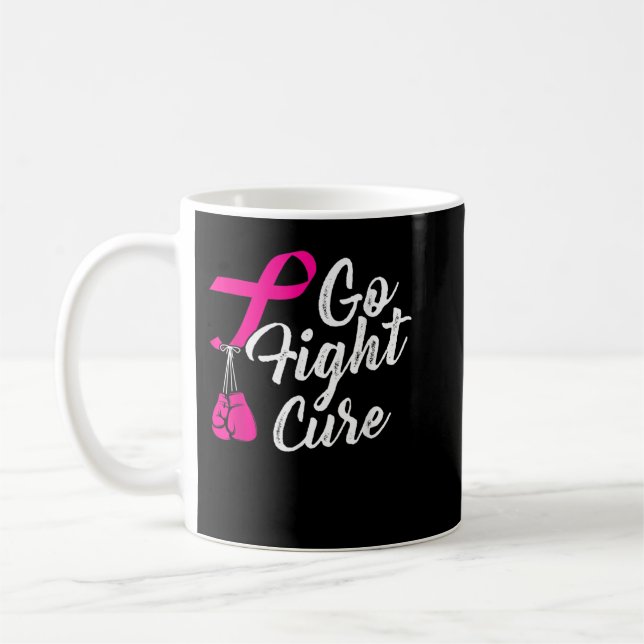 Go Fight Cure Pink Ribbon Breast Cancer Fighter Bo Coffee Mug (Left)