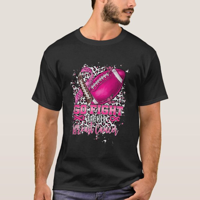 Go Fight Tackle Breast Cancer Awareness Football L T-Shirt (Front)