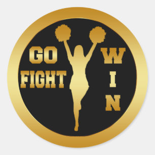 GO FIGHT WIN GOLD CHEERLEADER CLASSIC ROUND STICKER