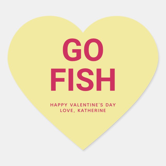 Go fish funny Valentine's Day custom conversation Heart Sticker (Front)