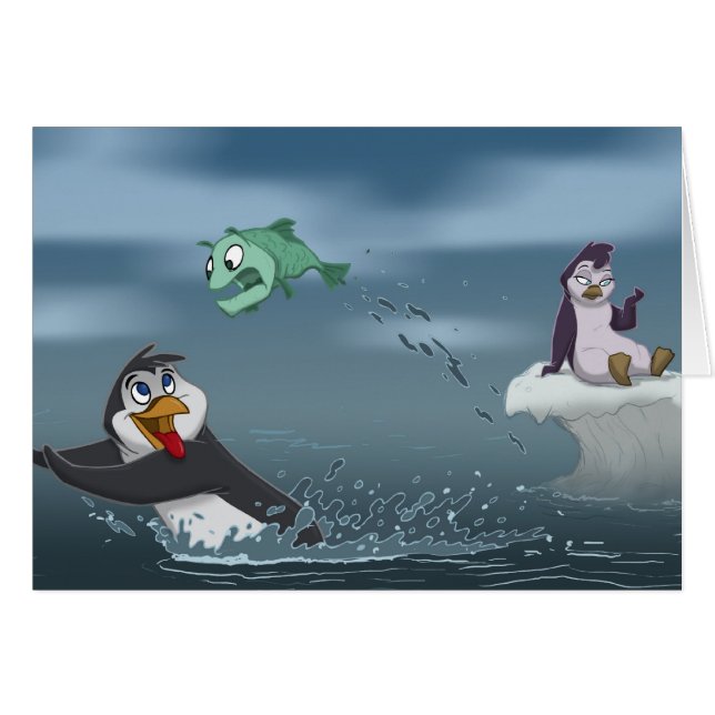"Go Fish" Penguin w/Background (Front Horizontal)