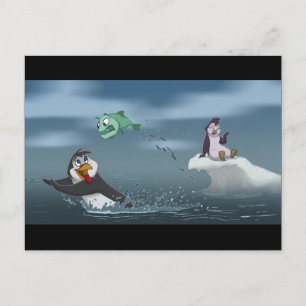 "Go Fish" Penguin w/Background Postcard