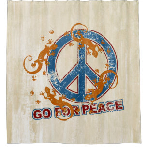 GO FOR PEACE geckos grunge + your backgr. Shower Curtain