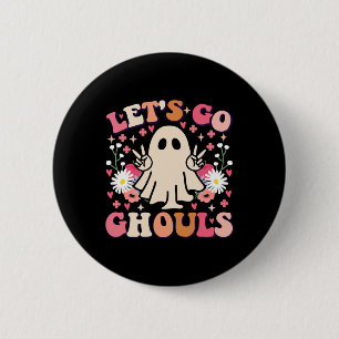 Go Ghouls Retro Floral Ghost Groovy Halloween 6 Cm Round Badge