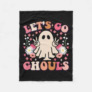 Go Ghouls Retro Floral Ghost Groovy Halloween Fleece Blanket