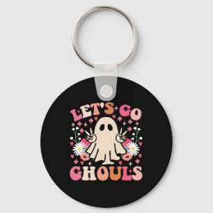 Go Ghouls Retro Floral Ghost Groovy Halloween  Key Ring