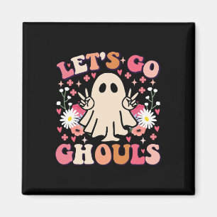 Go Ghouls Retro Floral Ghost Groovy Halloween Magnet
