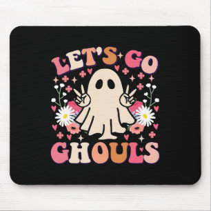 Go Ghouls Retro Floral Ghost Groovy Halloween Mouse Pad