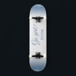 Go girl! skateboard in glitter style<br><div class="desc">Go girl! skateboard in blue glitter style. Make this skateboard your own by adding your text. To access advanced editing tools, please go to "Personalise this template" and click on "Details", scroll down and press the "click to customise further" link. Ideal for any Occasion such as birthday or Graduation, for...</div>