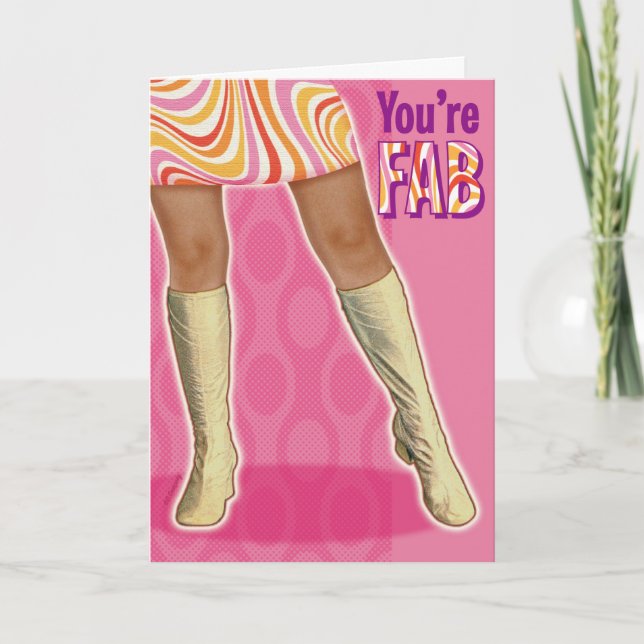 Go-Go Boots + Mini Skirt Retro Birthday Card (Front)