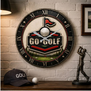 Go Golf Modern Golfer Gift Large Clock