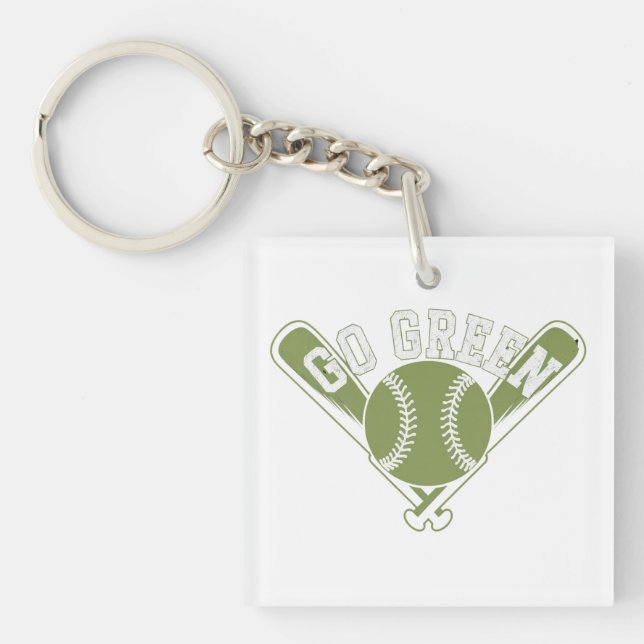 Go Green Baseball Design Key Ring (Front)