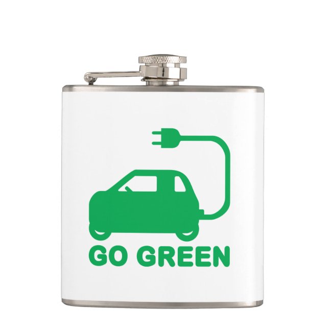 Go Green ~ Drive Electric Cars Hip Flask (Front)