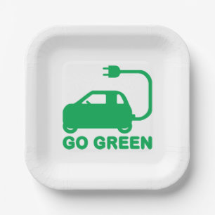 Go Green ~ Drive Electric Cars Paper Plate