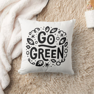 Go green ecology quotes retro black and white cushion