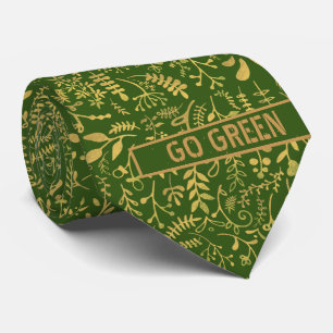 Go Green, Gold Floral Wreath Tie
