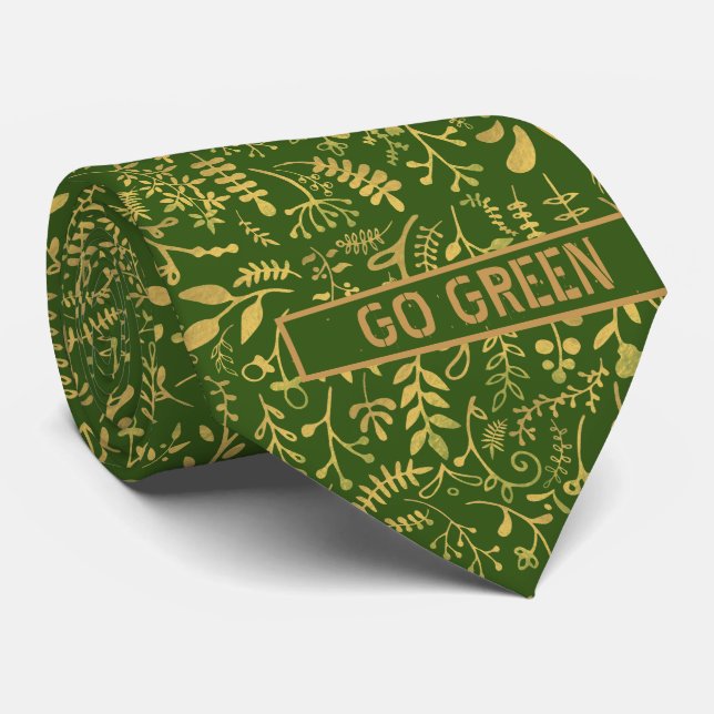 Go Green, Gold Floral Wreath Tie (Rolled)