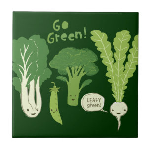 Go Green! (Leafy Green!) Happy Garden Veggies Ceramic Tile