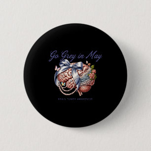 Go grey in may brain tumour awareness floral bow  6 cm round badge