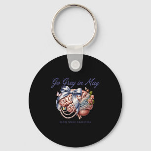 Go grey in may brain tumour awareness floral bow key ring