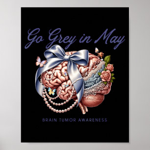 Go grey in may brain tumour awareness floral bow poster