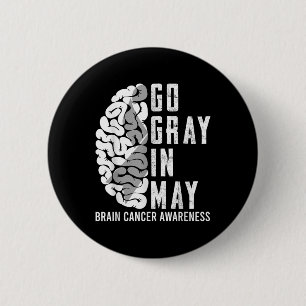 Go Grey Ribbon In May Brain Cancer Tumour Awarenes 6 Cm Round Badge