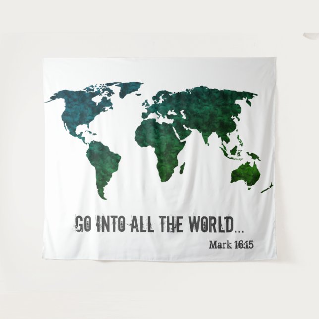 Go Into All World Map Inspirational Bible Verse Tapestry (Front (Horizontal))