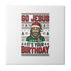 Go Jesus Christmas Birthday Vintage Shirt Ceramic Tile