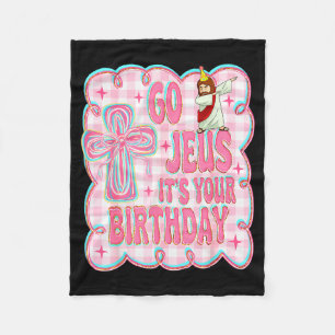 Go Jesus Its Your Birthday Cute Bow Sweater Funny Fleece Blanket