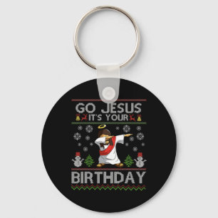 Go Jesus It's Your Birthday Dabbing Christmas Ugly Key Ring