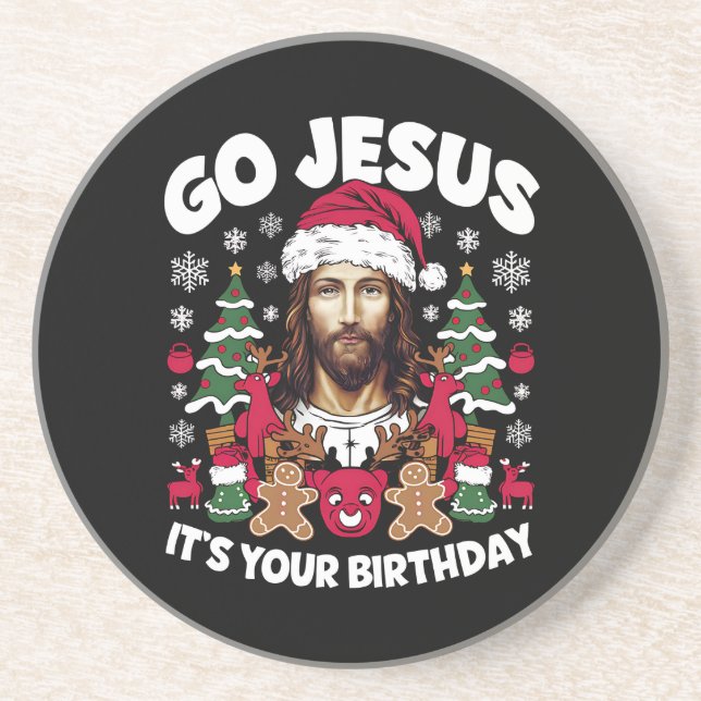 Go Jesus It's Your Birthday Ugly Christmas Sweater Coaster (Front)