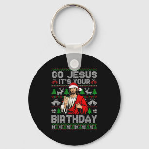 Go Jesus It's Your Birthday Ugly Christmas Sweater Key Ring