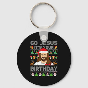 Go Jesus It's Your Birthday Ugly Christmas Sweater Key Ring