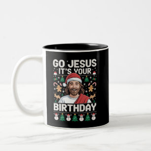 Go Jesus It's Your Birthday Ugly Christmas Sweater Two-Tone Coffee Mug