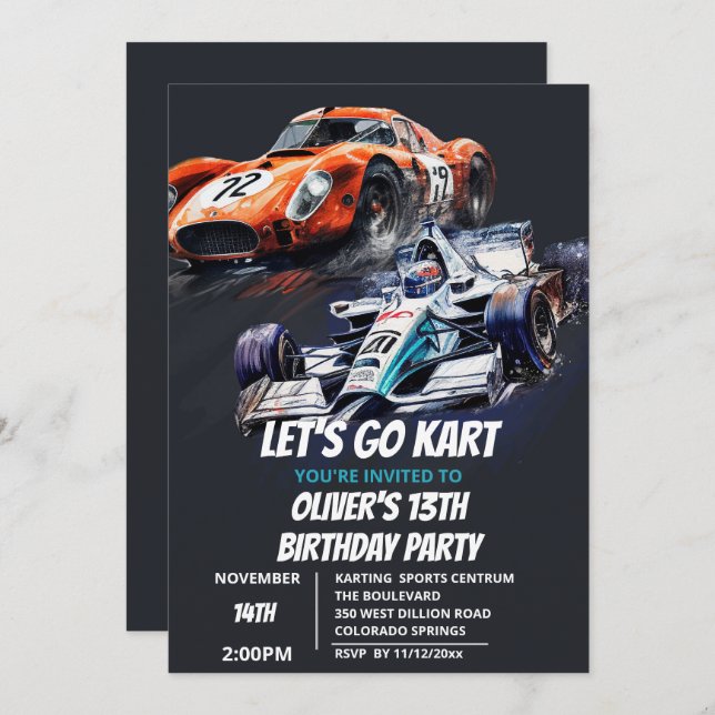 Go Kart Birthday Invitation (Front/Back)