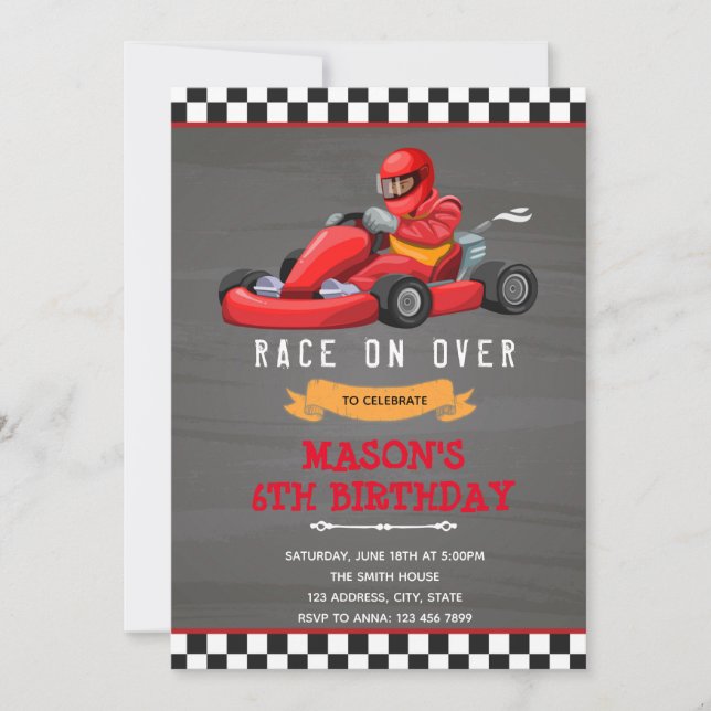 Go kart birthday party invitation (Front)