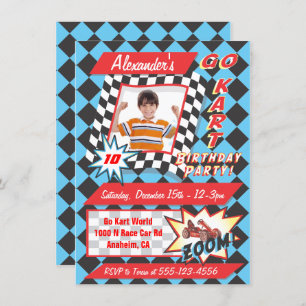 Go Kart Birthday Party Photo Insert Invitations