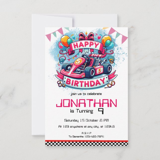 Go Kart Birthday Red Racing Car invitation (Front)