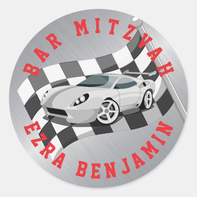 Go-kart Car Racing Bar Mitzvah Classic Round Sticker (Front)
