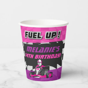 Go Kart Girls Birthday Party Chequered Paper Cups