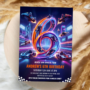 Go Kart Race 6th Birthday Invitation