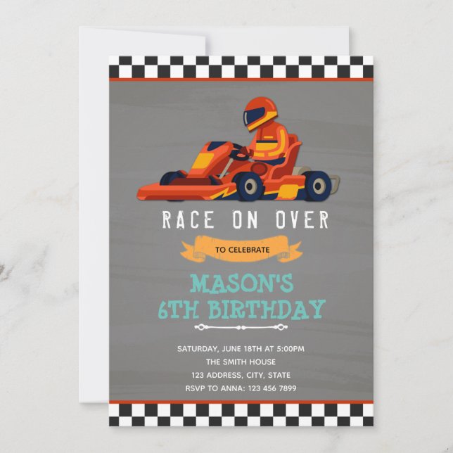 Go kart race car birthday invitation (Front)