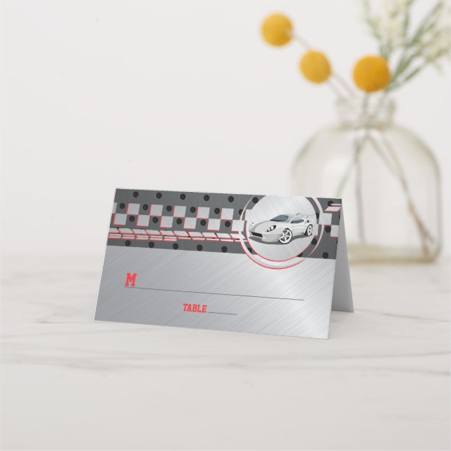 Go-Kart Race Car Racing Bar Mitzvah Place Card (Front)