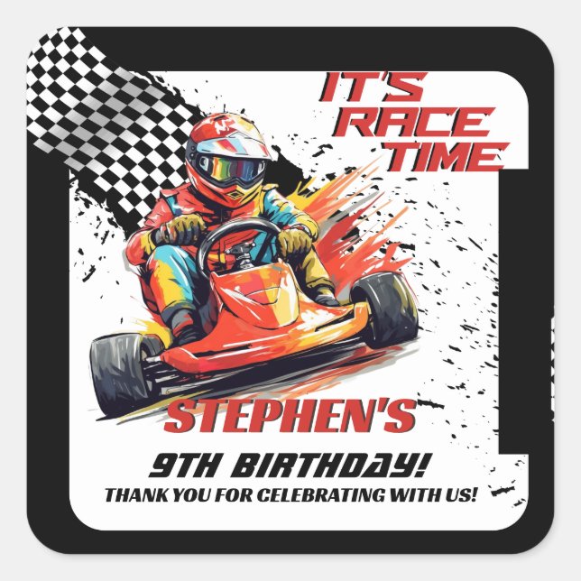 Go Kart Racing Birthday Party Square Sticker (Front)