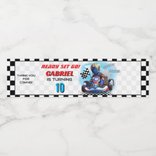 Go Kart Racing Birthday - Racing cars Water Bottle Label