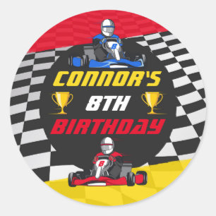 Go Kart Racing Car Birthday Party Classic Round Sticker