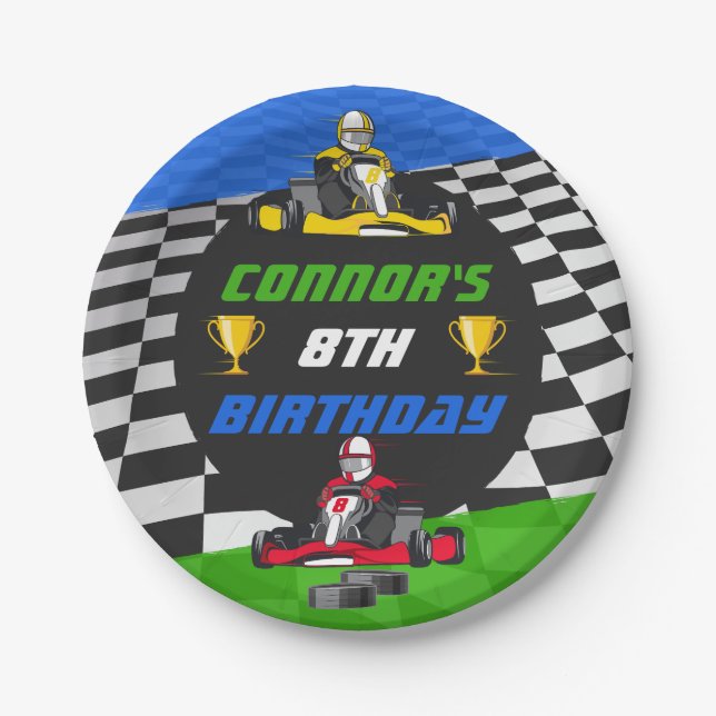 Go Kart Racing Car Birthday Party Paper Plate (Front)