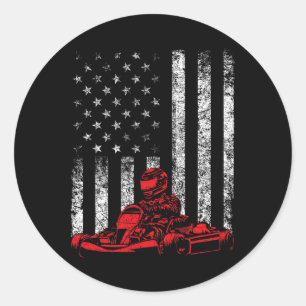 Go Kart Racing - Go Karting Usa American Flag Race Classic Round Sticker