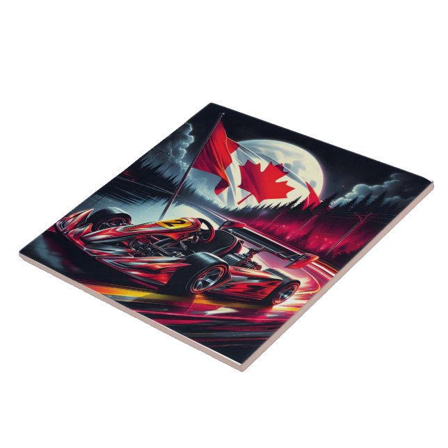 Go kart racing under a moonlit Canadian sky Ceramic Tile (Side)