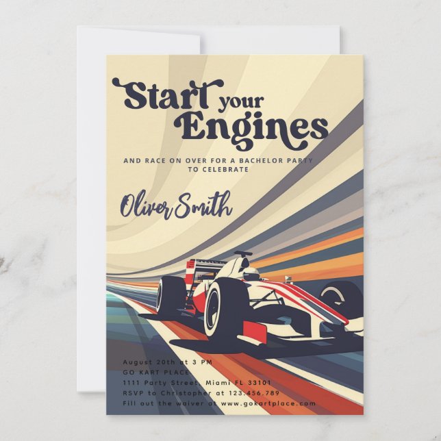 Go Karting Go Kart Racing Car Bachelor Party Invitation (Front)